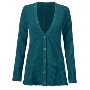 CAbi Teal Ribbed V-Neck Cardigan